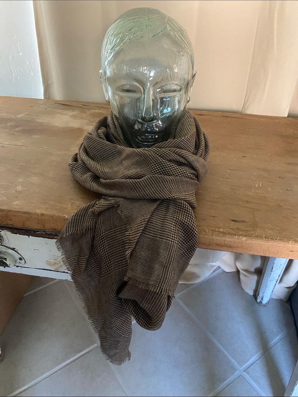 Soufflé by Ezma Fine Cashmere Scarf Glen Check Pattern Brown